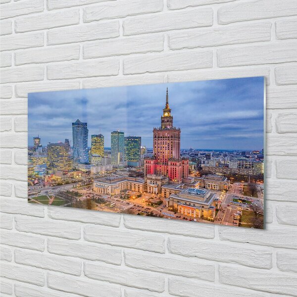 Quadro vetro Panorama di varsavia al tramonto 100x50 cm 2 appendini
