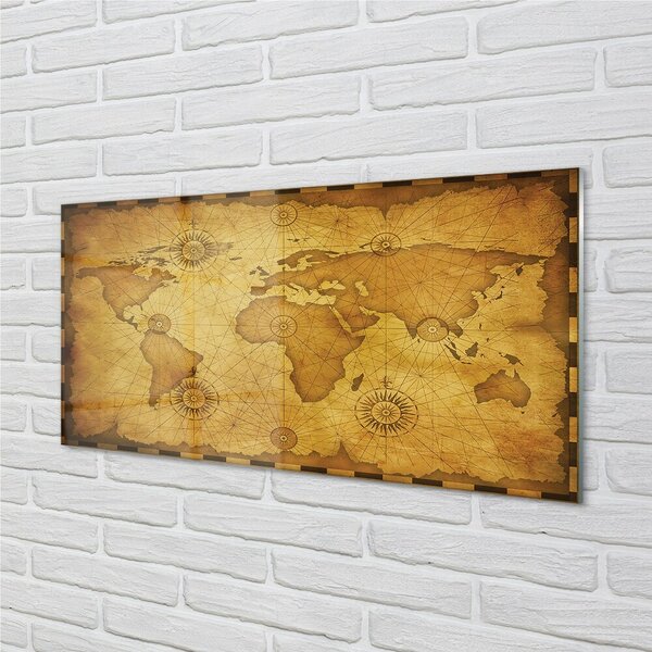 Quadro su vetro Vecchia mappa bordi bruciati 100x50 cm 2 appendini
