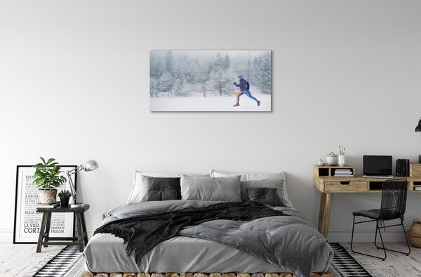 Quadro vetro Foresta inverno uomo di neve 100x50 cm 2 appendini