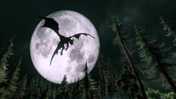 Illustrazione Dragon flying in the night, cokada