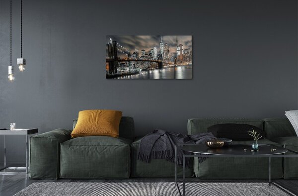 Quadro vetro Panorama notturno del ponte 100x50 cm 2 appendini