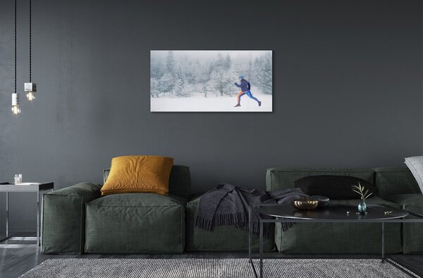 Quadro vetro Foresta inverno uomo di neve 100x50 cm 2 appendini