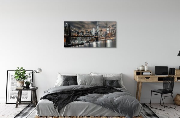 Quadro vetro Panorama notturno del ponte 100x50 cm 2 appendini