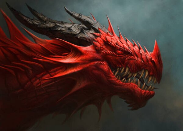 Illustrazione Red dragon head digital painting, Refluo