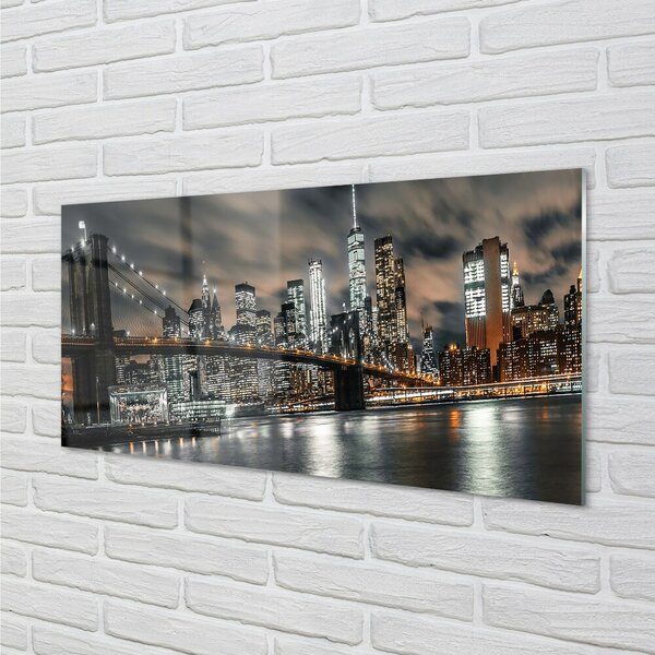 Quadro vetro Panorama notturno del ponte 100x50 cm 2 appendini