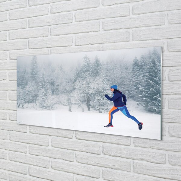 Quadro vetro Foresta inverno uomo di neve 100x50 cm 2 appendini