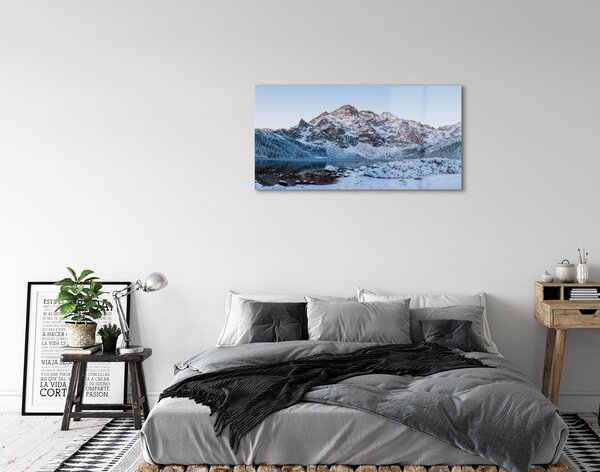 Quadro su vetro Montagne inverno neve lago 100x50 cm 2 appendini