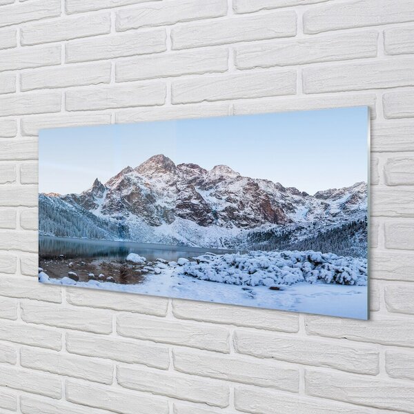 Quadro su vetro Montagne inverno neve lago 100x50 cm 2 appendini