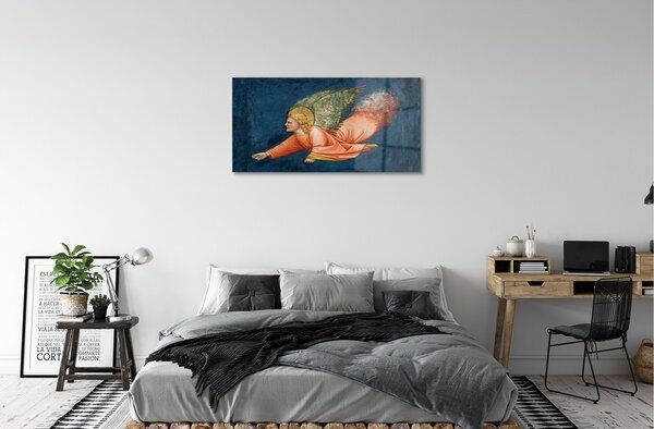 Quadro su vetro L'arte dell'angelo alato 100x50 cm 2 appendini