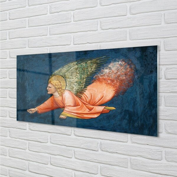 Quadro su vetro L'arte dell'angelo alato 100x50 cm 2 appendini