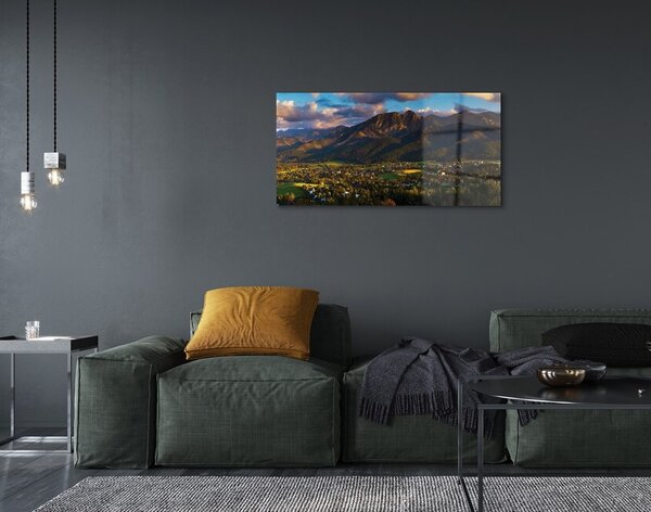 Quadro su vetro Tramonto sulle montagne 100x50 cm 2 appendini