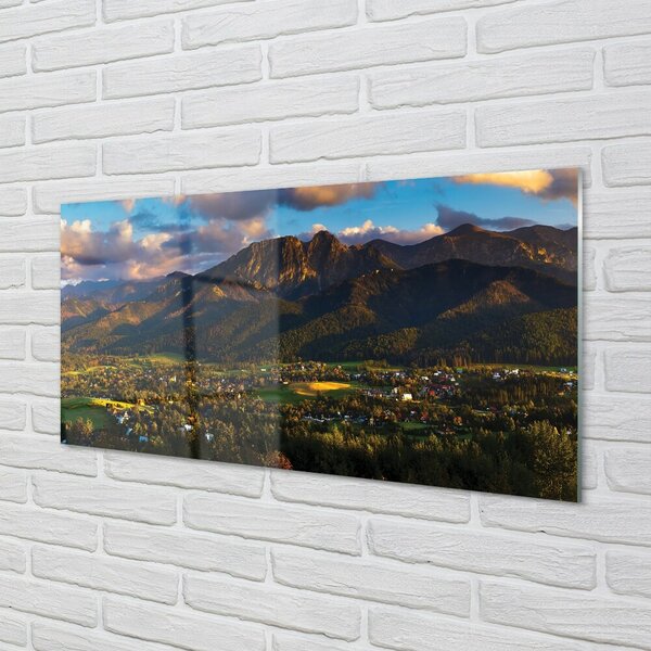 Quadro su vetro Tramonto sulle montagne 100x50 cm 2 appendini