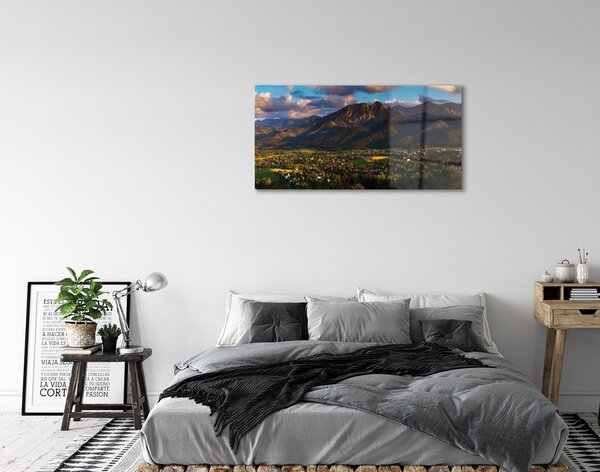 Quadro su vetro Tramonto sulle montagne 100x50 cm 2 appendini