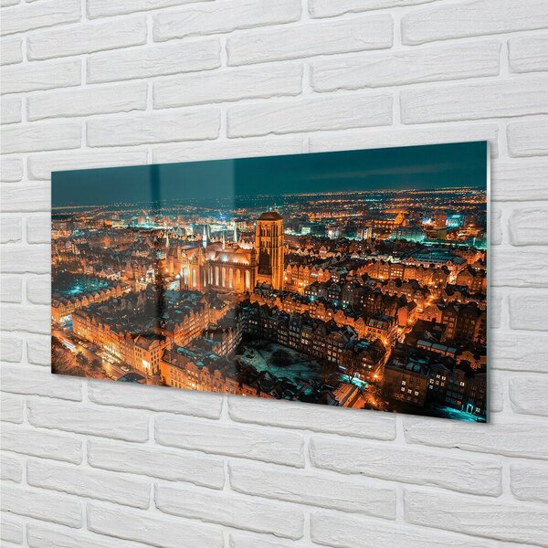 Quadro vetro Danzica chiesa notturna panoramica 100x50 cm 2 appendini