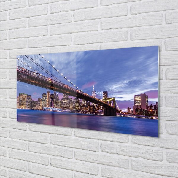 Quadro vetro Ponte grattacieli al tramonto 100x50 cm 2 appendini