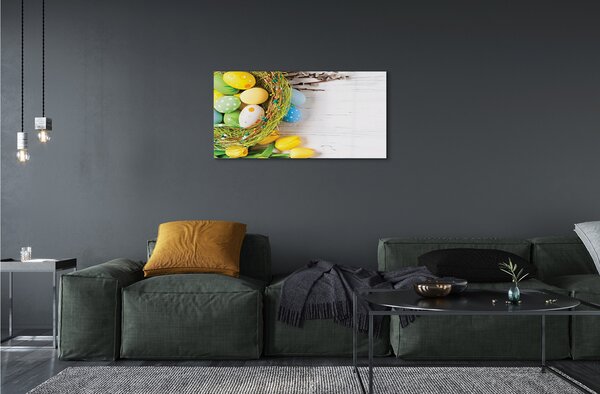 Quadro in vetro Tulipani a base d'uovo 100x50 cm 2 appendini