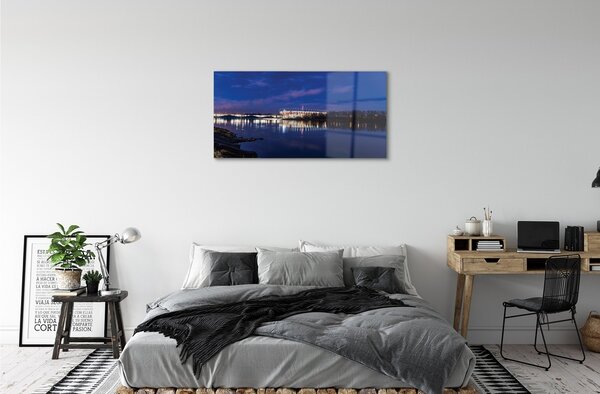 Quadro vetro Stadio notturno del ponte sul fiume varsavia 100x50 cm 2 appendini