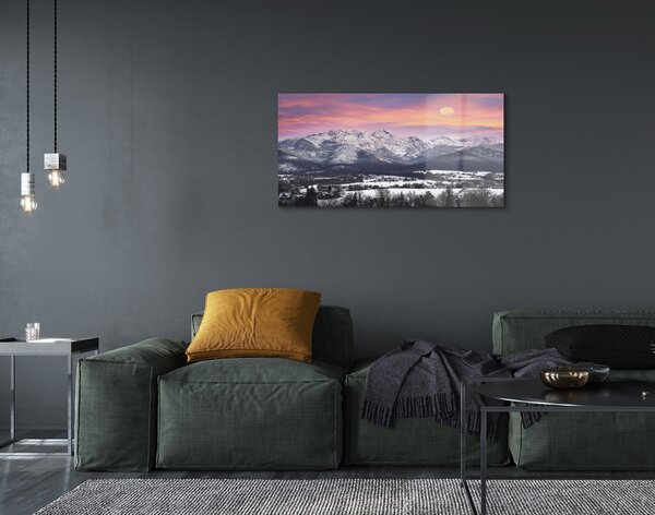 Quadro in vetro Montagne neve invernale 100x50 cm 2 appendini