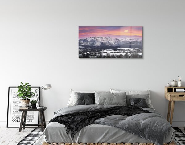 Quadro in vetro Montagne neve invernale 100x50 cm 2 appendini