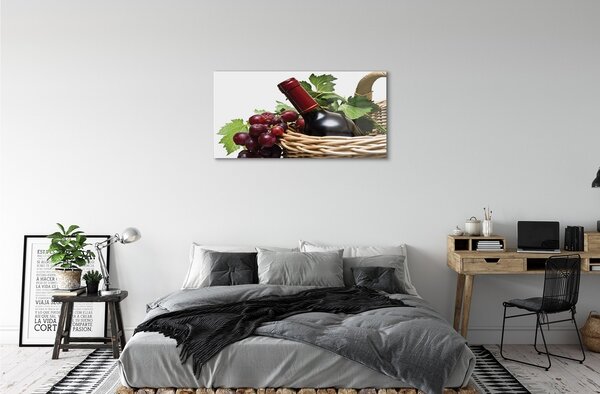 Quadro su vetro Cesto di uva da vino 100x50 cm 2 appendini