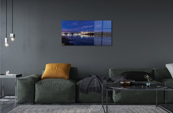 Quadro vetro Stadio notturno del ponte sul fiume varsavia 100x50 cm 2 appendini