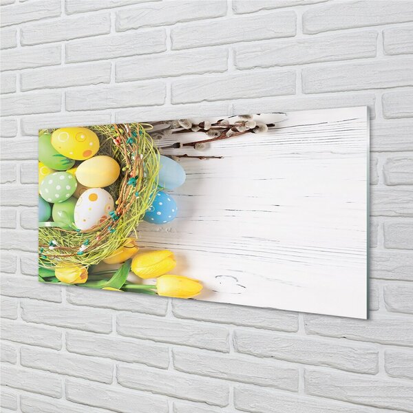 Quadro in vetro Tulipani a base d'uovo 100x50 cm 2 appendini