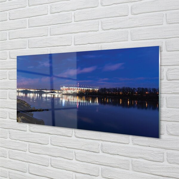 Quadro vetro Stadio notturno del ponte sul fiume varsavia 100x50 cm 2 appendini