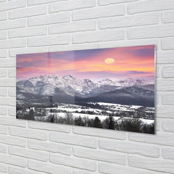 Quadro in vetro Montagne neve invernale 100x50 cm 2 appendini
