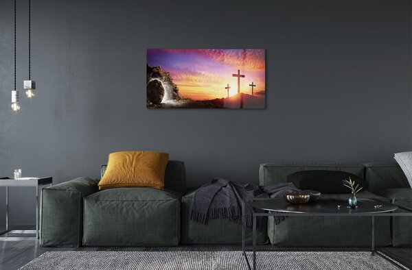 Quadro su vetro Attraversa la grotta del tramonto 100x50 cm 2 appendini