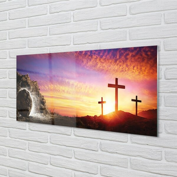 Quadro su vetro Attraversa la grotta del tramonto 100x50 cm 2 appendini