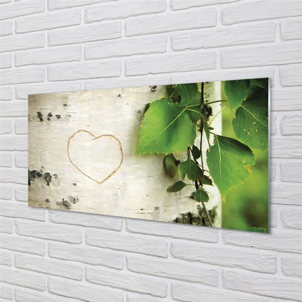 Quadro in vetro Cuore di foglie di betulla 100x50 cm 2 appendini