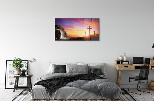 Quadro su vetro Attraversa la grotta del tramonto 100x50 cm 2 appendini