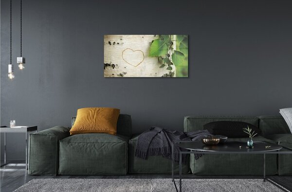 Quadro in vetro Cuore di foglie di betulla 100x50 cm 2 appendini