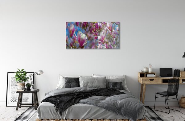 Quadro vetro Alberi di magnolia 100x50 cm 2 appendini