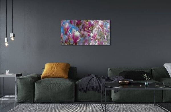 Quadro vetro Alberi di magnolia 100x50 cm 2 appendini