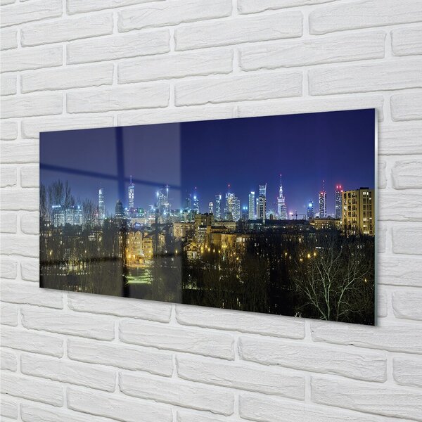 Quadro vetro Panorama notturno di varsavia 100x50 cm 2 appendini