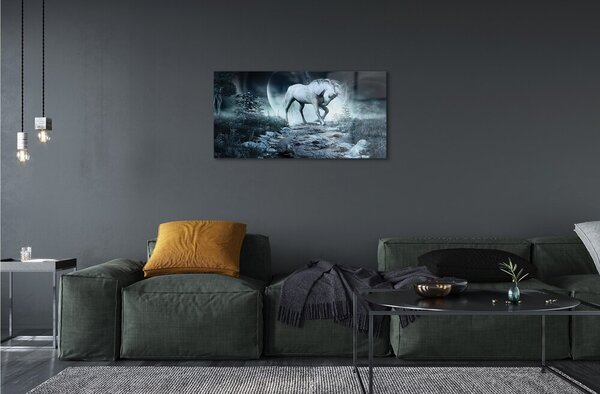 Quadro vetro Luna unicorno della foresta 100x50 cm 2 appendini