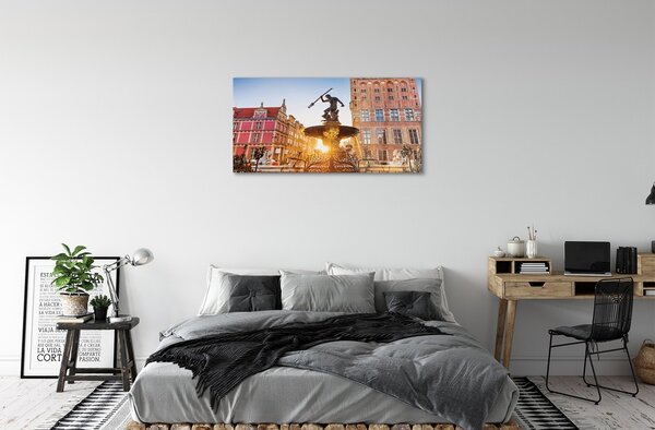 Quadro in vetro Fontana del monumento di danzica 100x50 cm 2 appendini