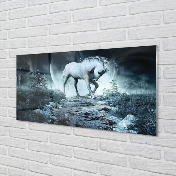 Quadro vetro Luna unicorno della foresta 100x50 cm 2 appendini