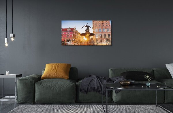 Quadro in vetro Fontana del monumento di danzica 100x50 cm 2 appendini