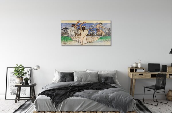 Quadro di vetro Schizzo di gesù il mare 100x50 cm 2 appendini