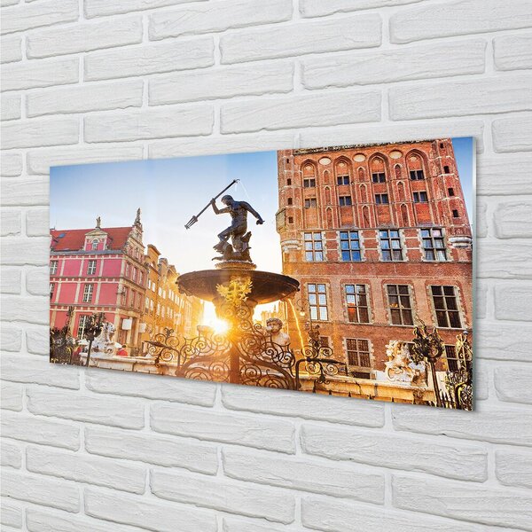 Quadro in vetro Fontana del monumento di danzica 100x50 cm 2 appendini