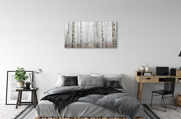 Quadro vetro Nebbia di betulla 100x50 cm 2 appendini