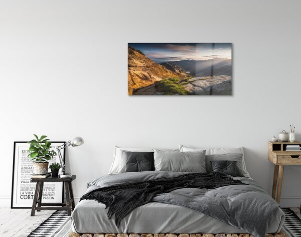 Quadro su vetro Alba in montagna 100x50 cm 2 appendini