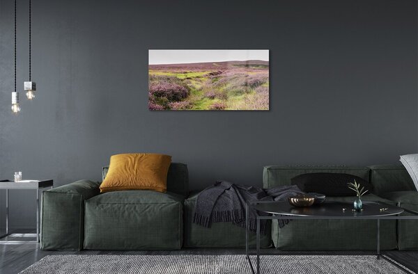 Quadro in vetro Campo di heather 100x50 cm 2 appendini