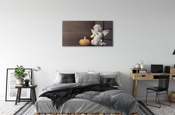 Quadro vetro Candela angelo della preghiera 100x50 cm 2 appendini