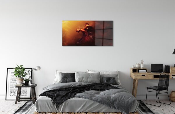 Quadro di vetro Persone che ballano pioggia fumo 100x50 cm 2 appendini