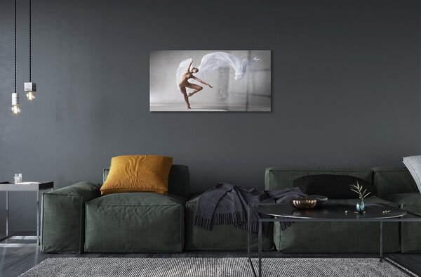 Quadro su vetro Donna che balla tessuto bianco 100x50 cm 2 appendini