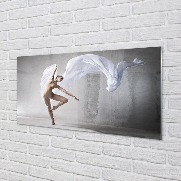 Quadro su vetro Donna che balla tessuto bianco 100x50 cm 2 appendini