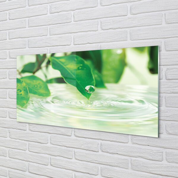Quadro in vetro Gocce di foglie acqua 100x50 cm 2 appendini